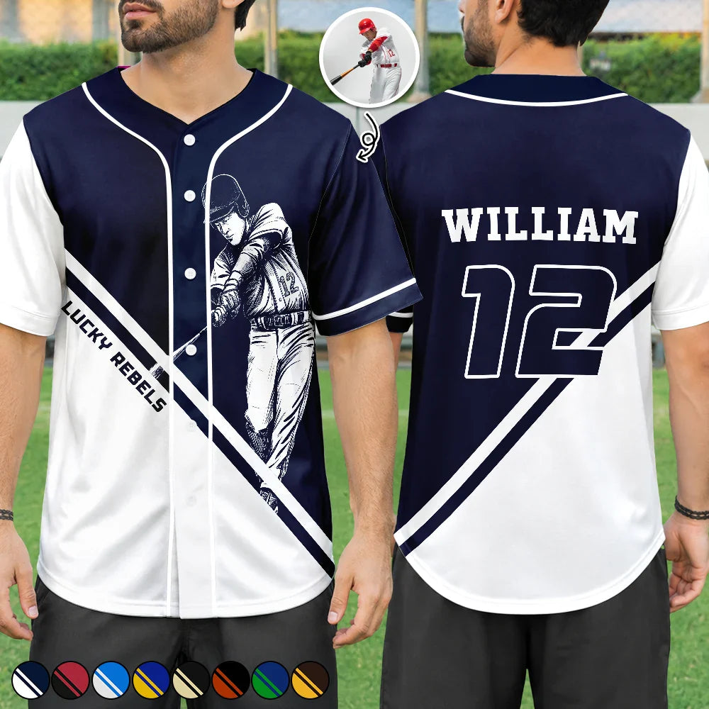 Custom Photo Baseball Player With Name & Number - Personalized Baseball Jersey Shirt