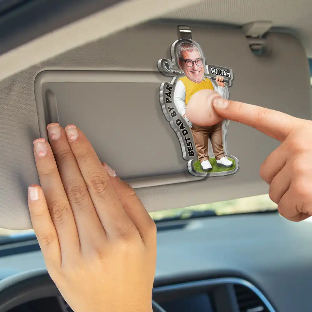Custom Photo Best Dad Papa By Par - Personalized Squishy Acrylic Car Visor Clip