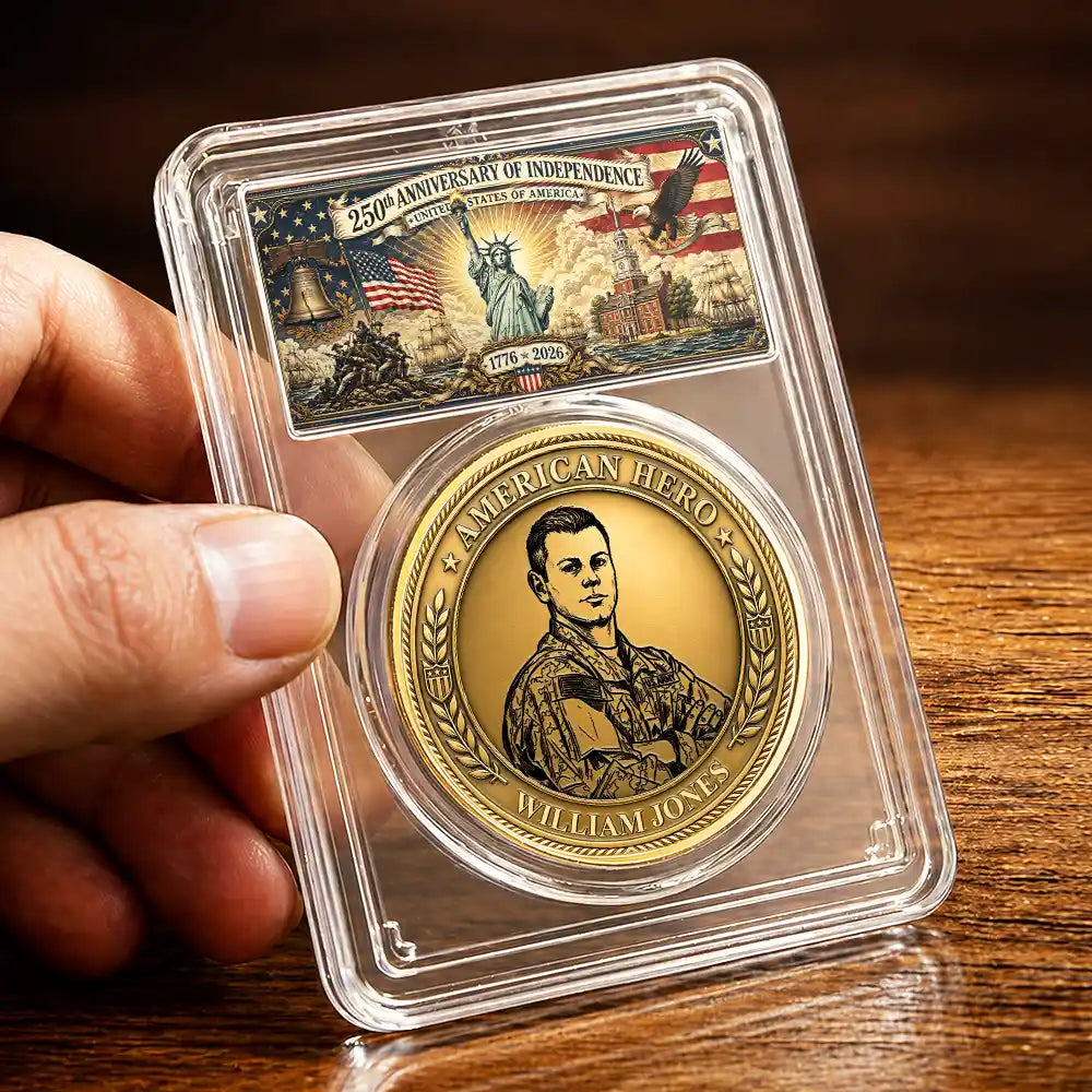 Custom Photo Bold Sketch American Hero 250 Years Of Freedom - Personalized Commemorative Keepsake Coin