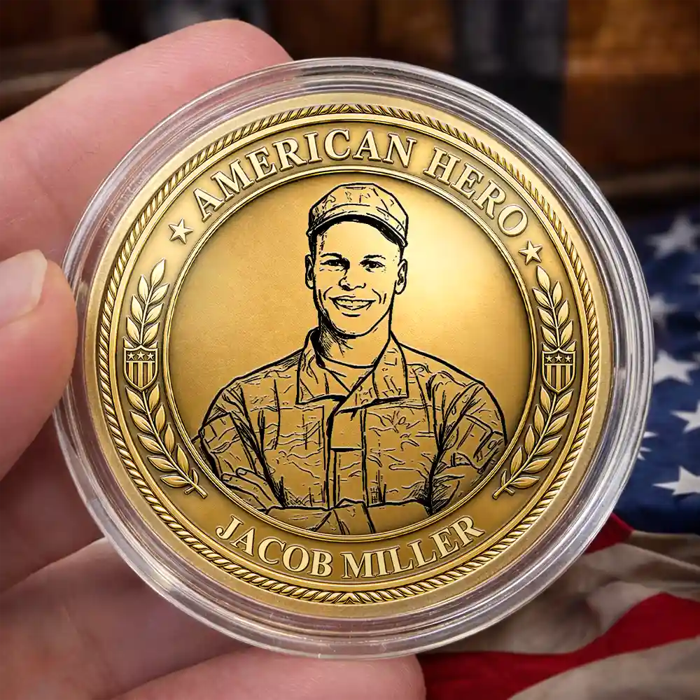 Custom Photo Bold Sketch American Hero 250 Years Of Freedom - Personalized Commemorative Keepsake Coin