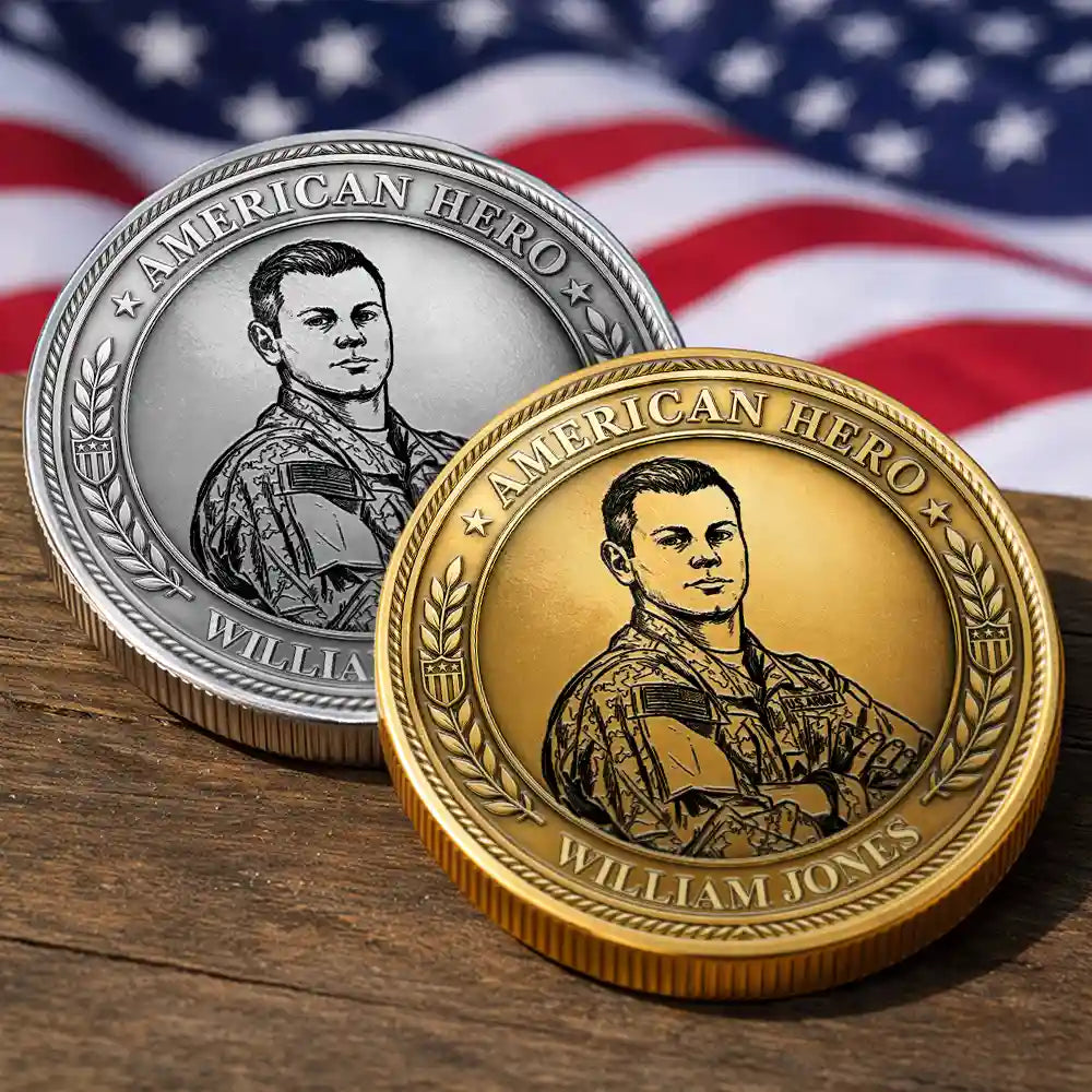Custom Photo Bold Sketch American Hero 250 Years Of Freedom - Personalized Commemorative Keepsake Coin