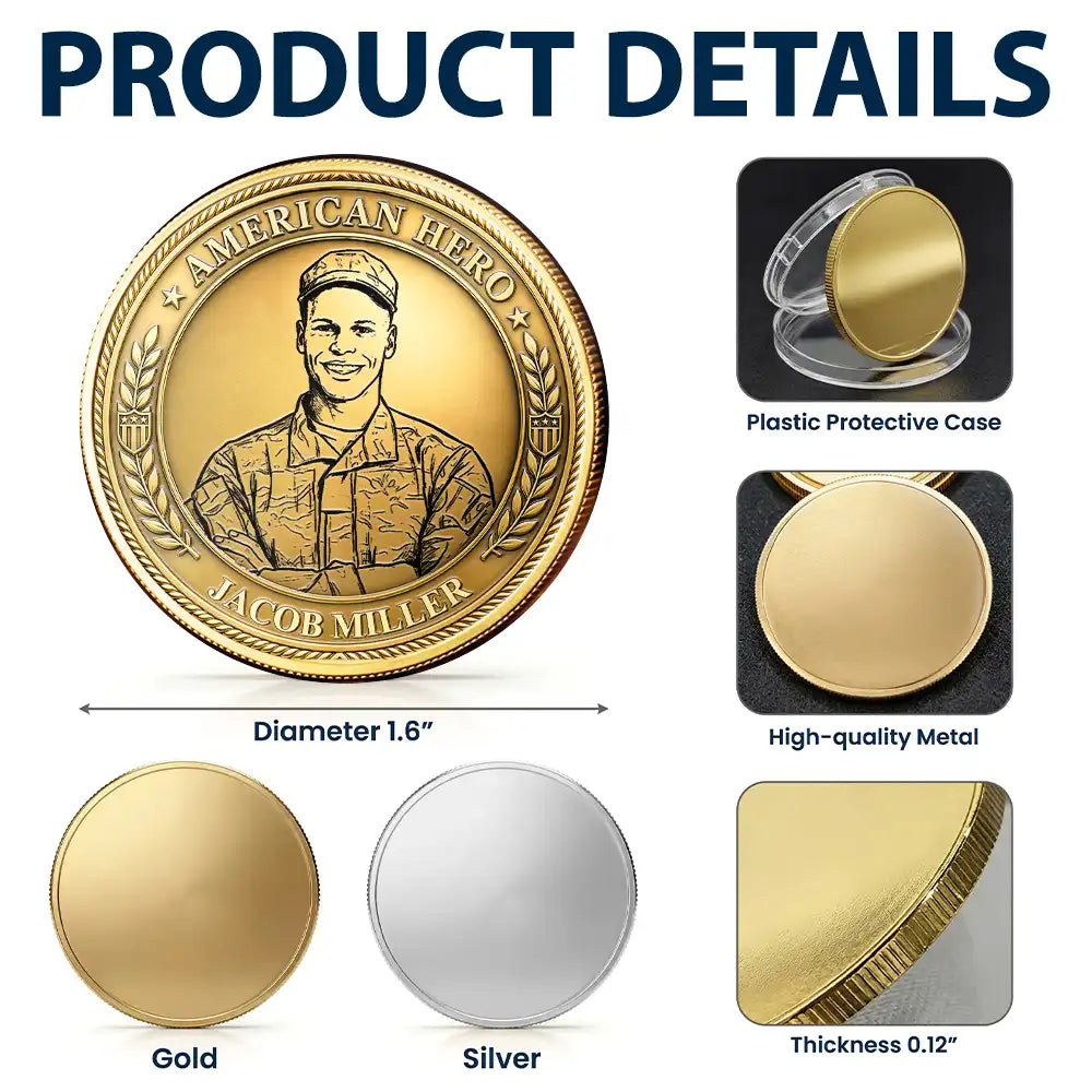 Custom Photo Bold Sketch American Hero 250 Years Of Freedom - Personalized Commemorative Keepsake Coin