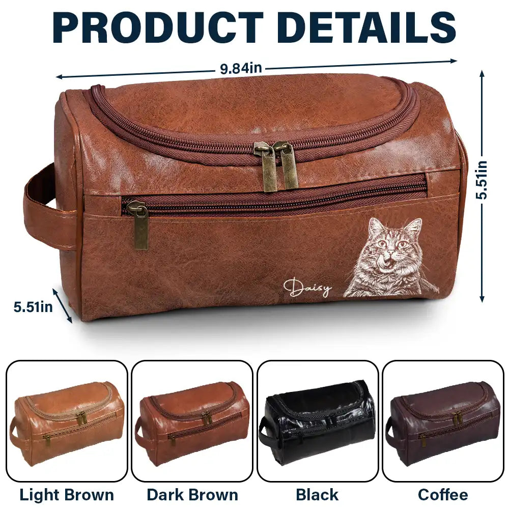 Custom Photo Bold Sketch Besties Family Pet Funny Portrait - Personalized Leather Toiletry Bag