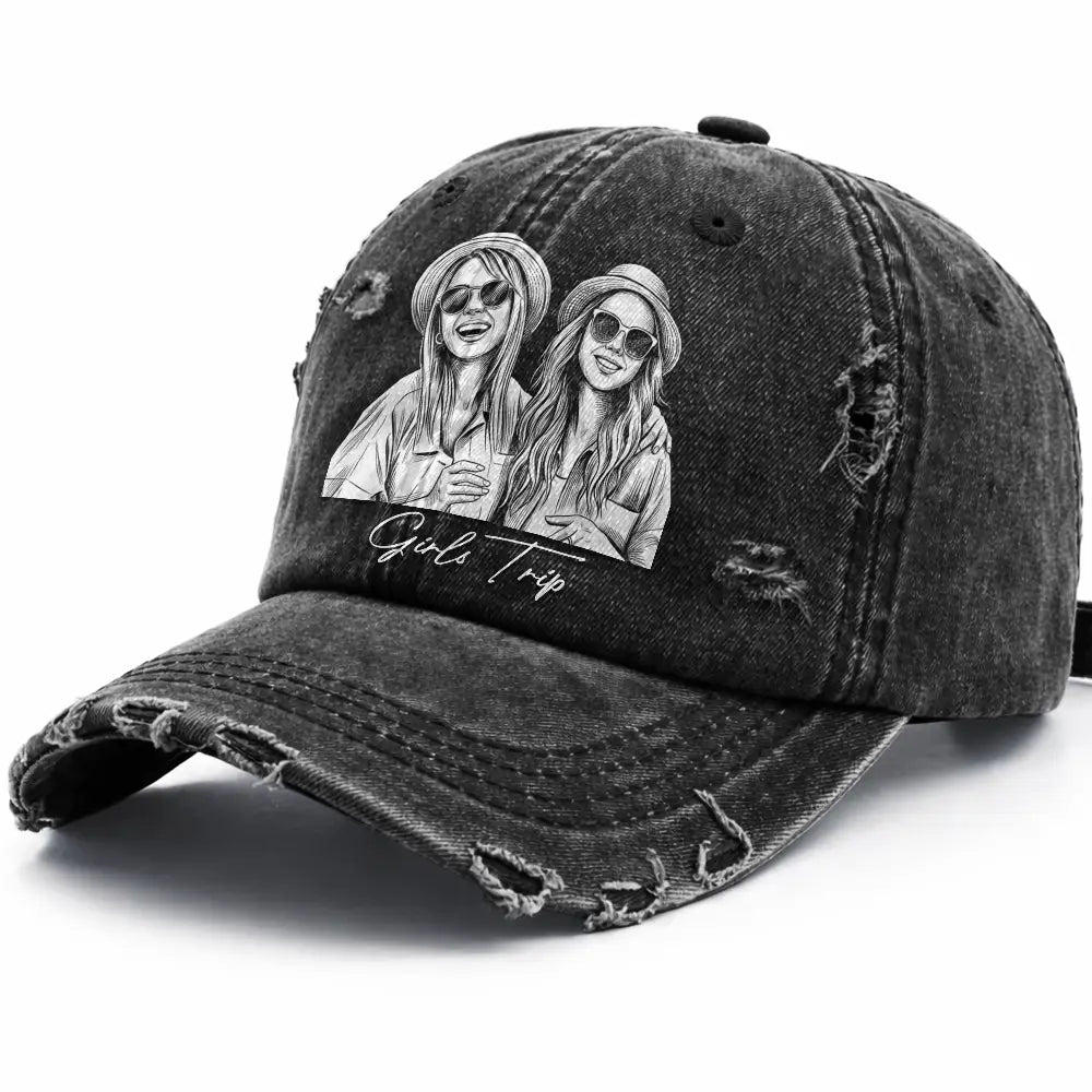 Custom Photo Bold Sketch Besties Family Pet Funny Portrait - Personalized Distressed Cap