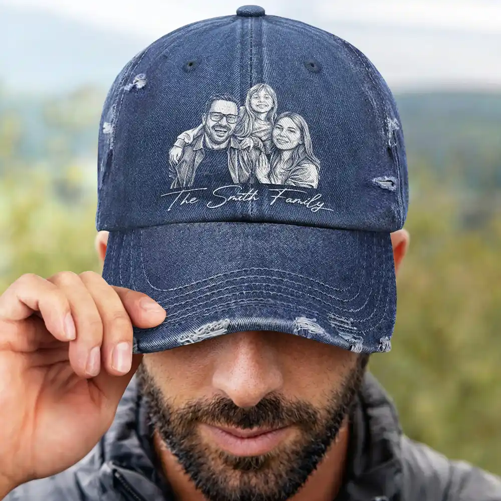 Custom Photo Bold Sketch Besties Family Pet Funny Portrait - Personalized Distressed Cap