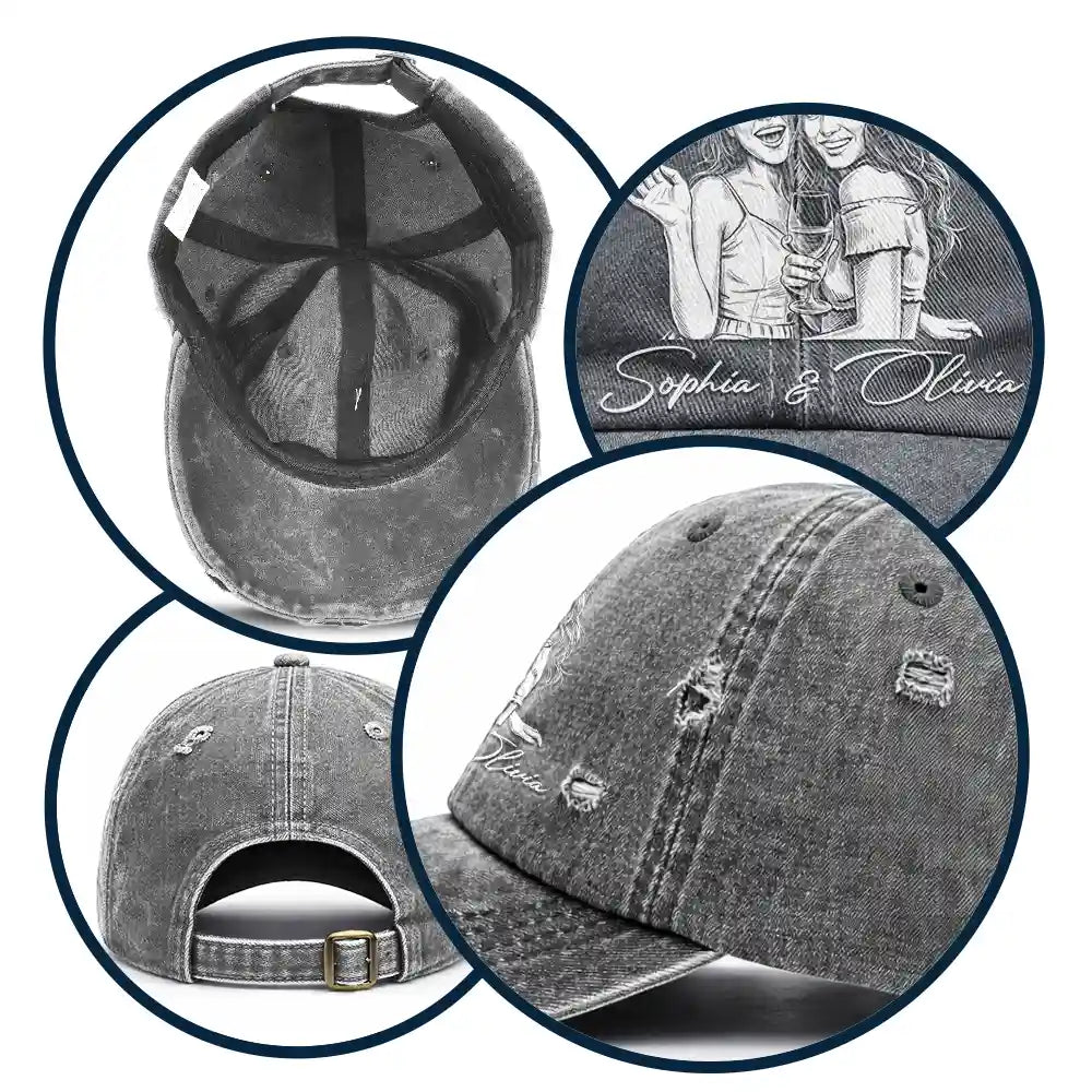 Custom Photo Bold Sketch Besties Family Pet Funny Portrait - Personalized Distressed Cap