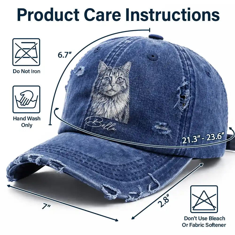 Custom Photo Bold Sketch Besties Family Pet Funny Portrait - Personalized Distressed Cap