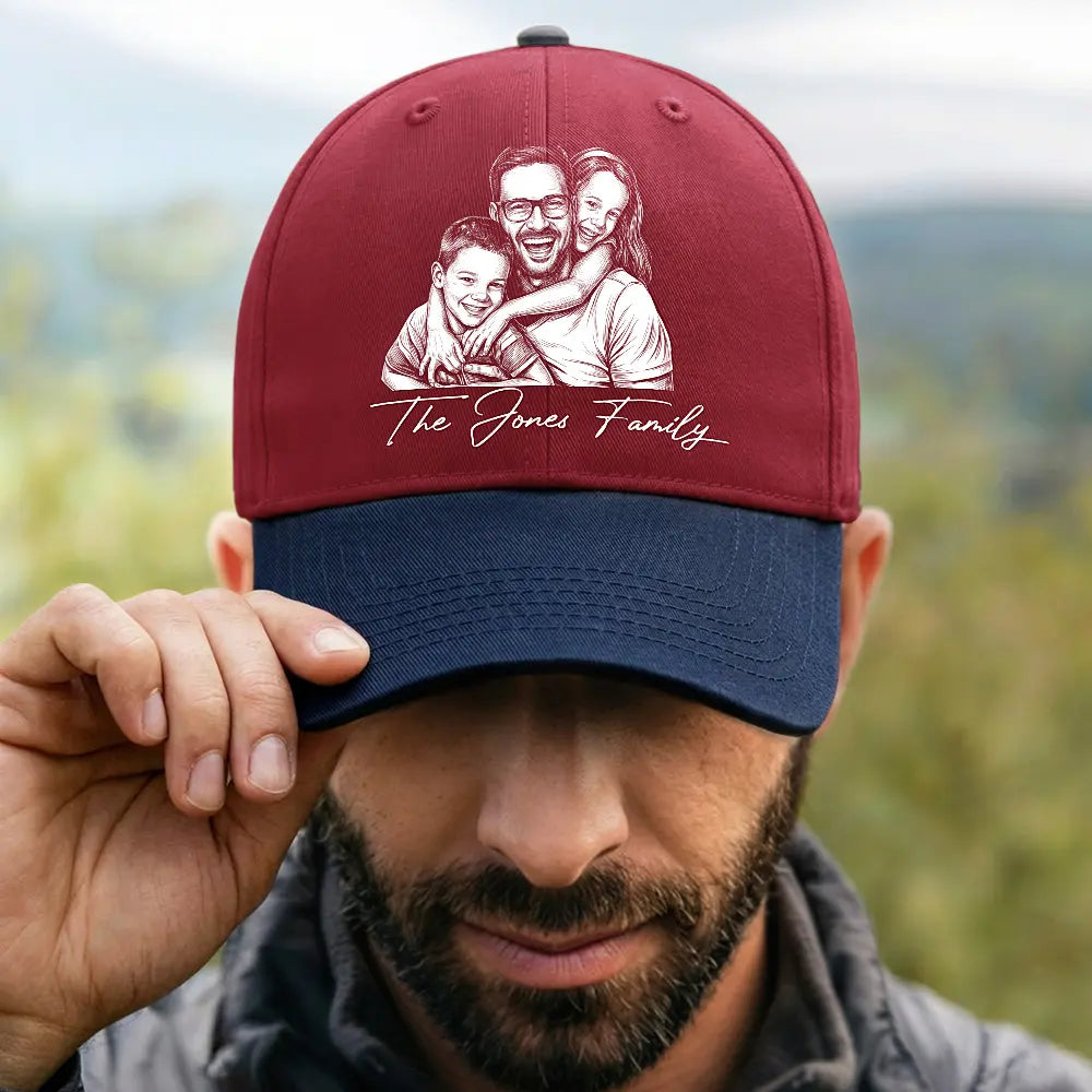 Custom Photo Bold Sketch Besties Family Pet Funny Portrait - Personalized Two Tone Cap