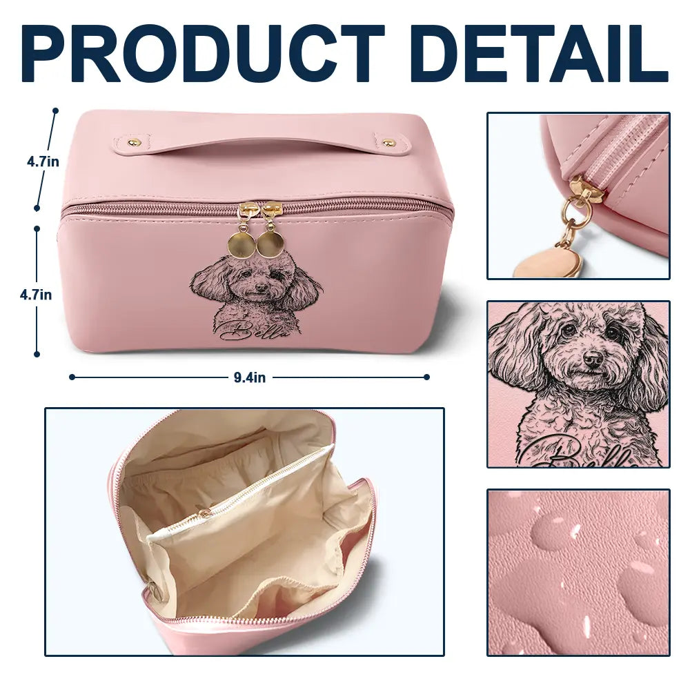 Custom Photo Bold Sketch Besties Pet Funny Portrait - Personalized Leather Makeup Bag