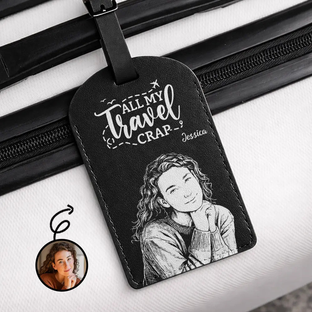 Custom Photo Bold Sketch Couple Besties Dog Cat Funny Portrait - Personalized Leather Luggage Tag