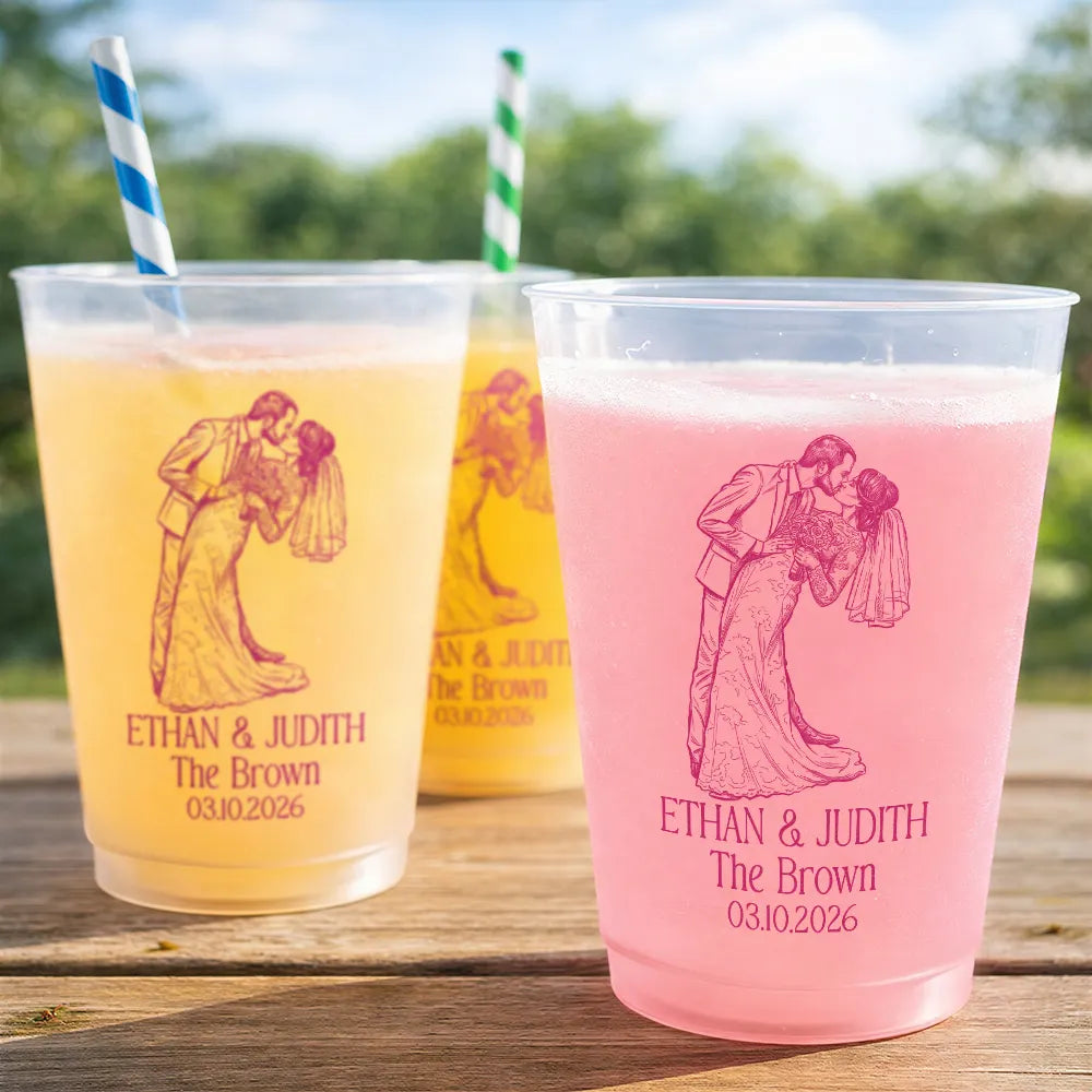 Custom Photo Bold Sketch Couples Wedding Engaged Bachelor Party - Personalized Frosted Cups
