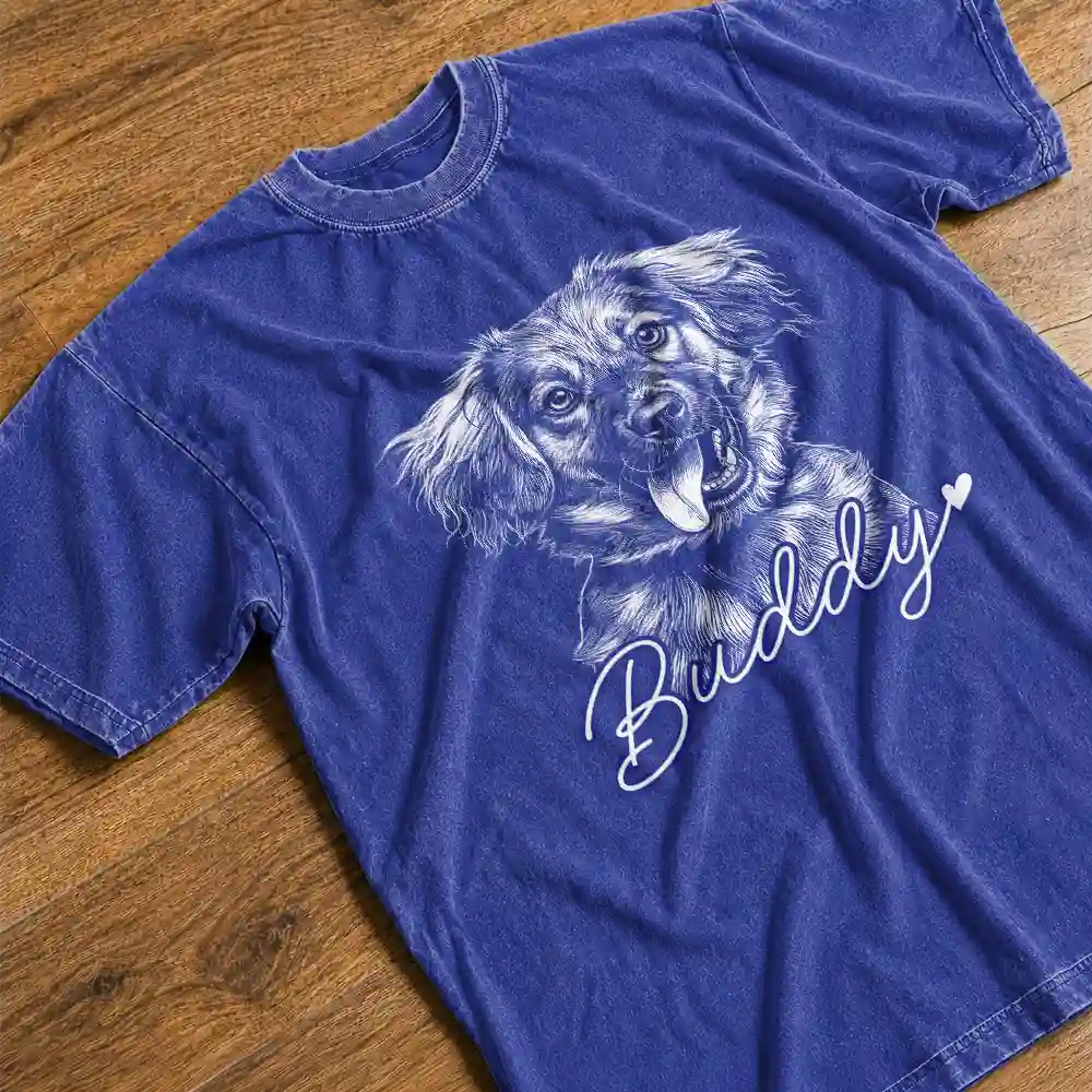 Custom Photo Bold Sketch Dog Cat Pet - Personalized Vintage Washed T Shirt