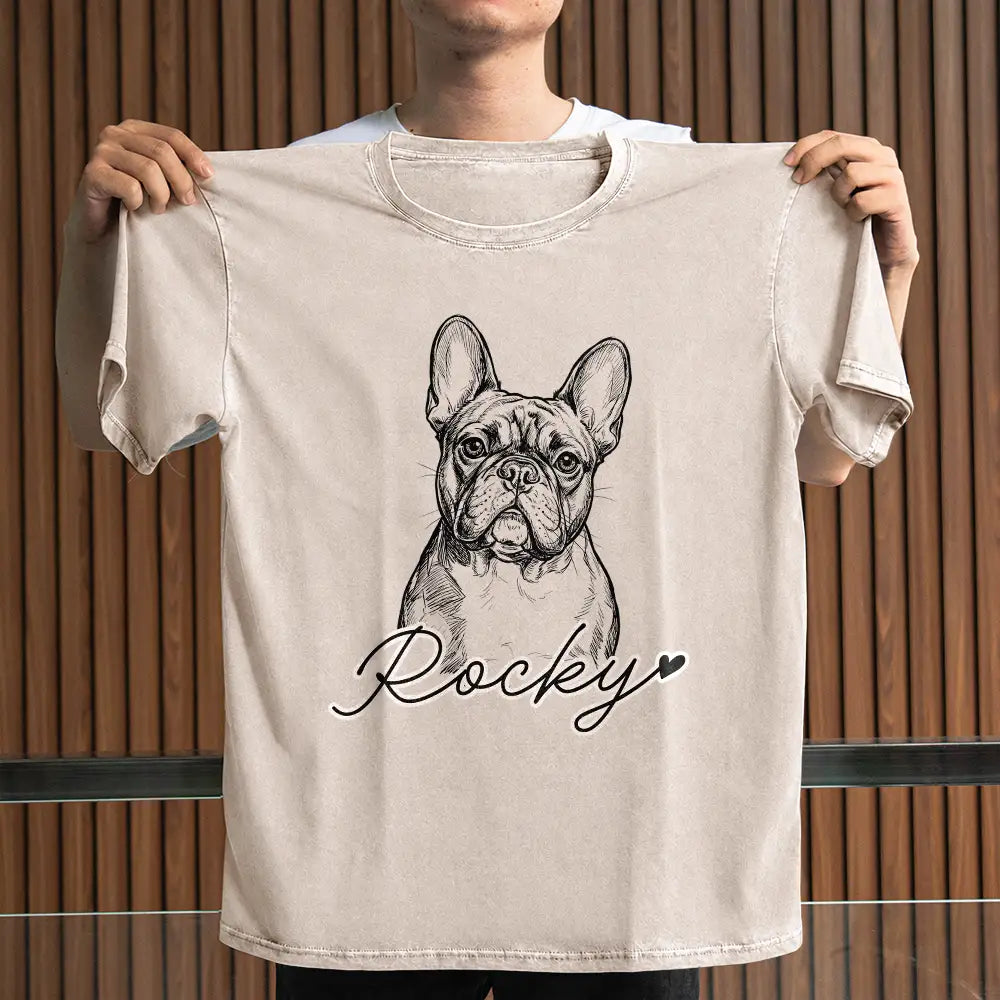 Custom Photo Bold Sketch Dog Cat Pet - Personalized Vintage Washed T Shirt