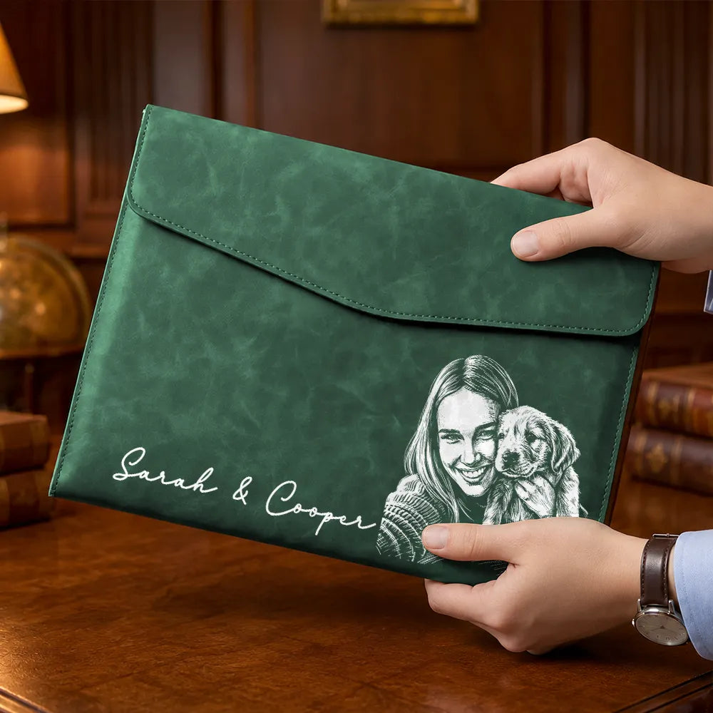 Custom Photo Bold Sketch Family Besties Couples Pet Portraits - Personalized Leather Sleeve