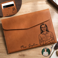 Custom Photo Bold Sketch Family Besties Couples Pet Portraits - Personalized Leather Sleeve