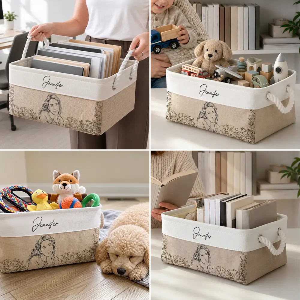 Custom Photo Bold Sketch For Woman Wife Mom Couple Family Bestie - Personalized Storage Basket