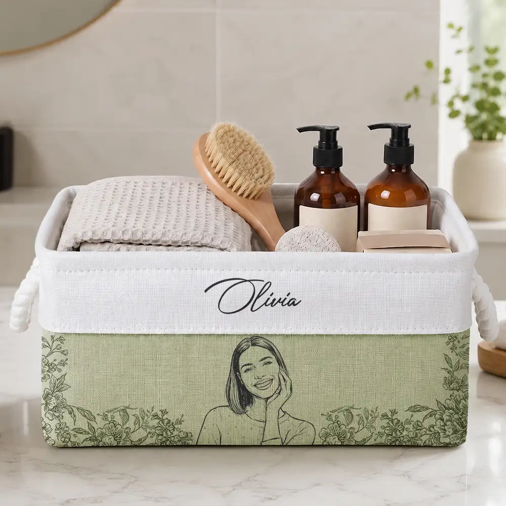 Custom Photo Bold Sketch For Woman Wife Mom Couple Family Bestie - Personalized Storage Basket