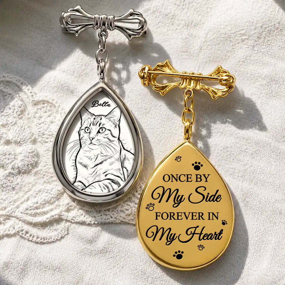 Custom Photo Bold Sketch Forever In My Heart Memorial Portrait - Personalized Teardrop Pin