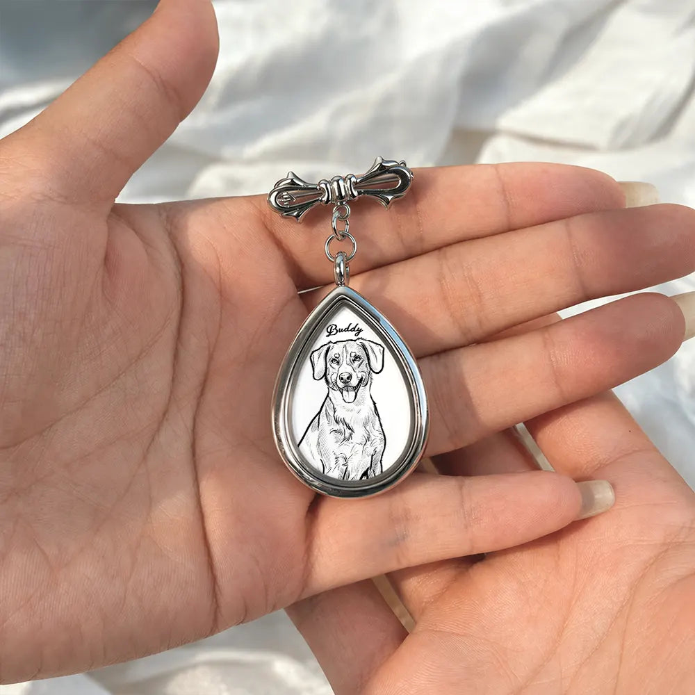 Custom Photo Bold Sketch Forever In My Heart Memorial Portrait - Personalized Teardrop Pin