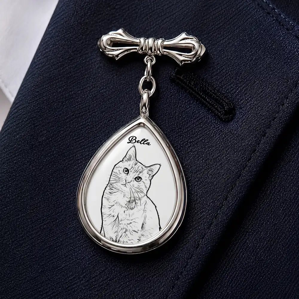 Custom Photo Bold Sketch Forever In My Heart Memorial Portrait - Personalized Teardrop Pin