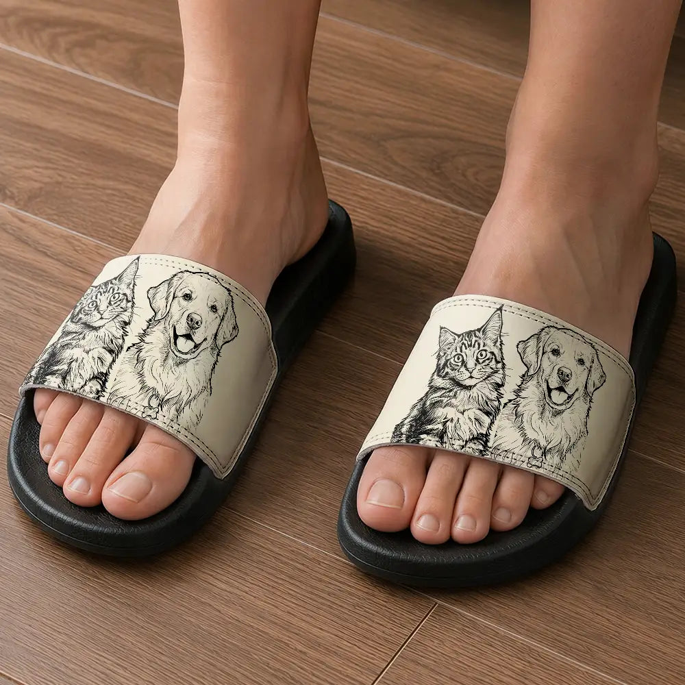 Custom Photo Bold Sketch Pet Portrait - Personalized Unisex Slides