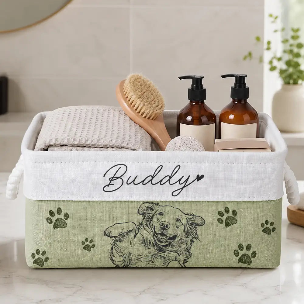 Custom Photo Bold Sketch Pet Portrait Dog Cat Lover - Personalized Storage Basket
