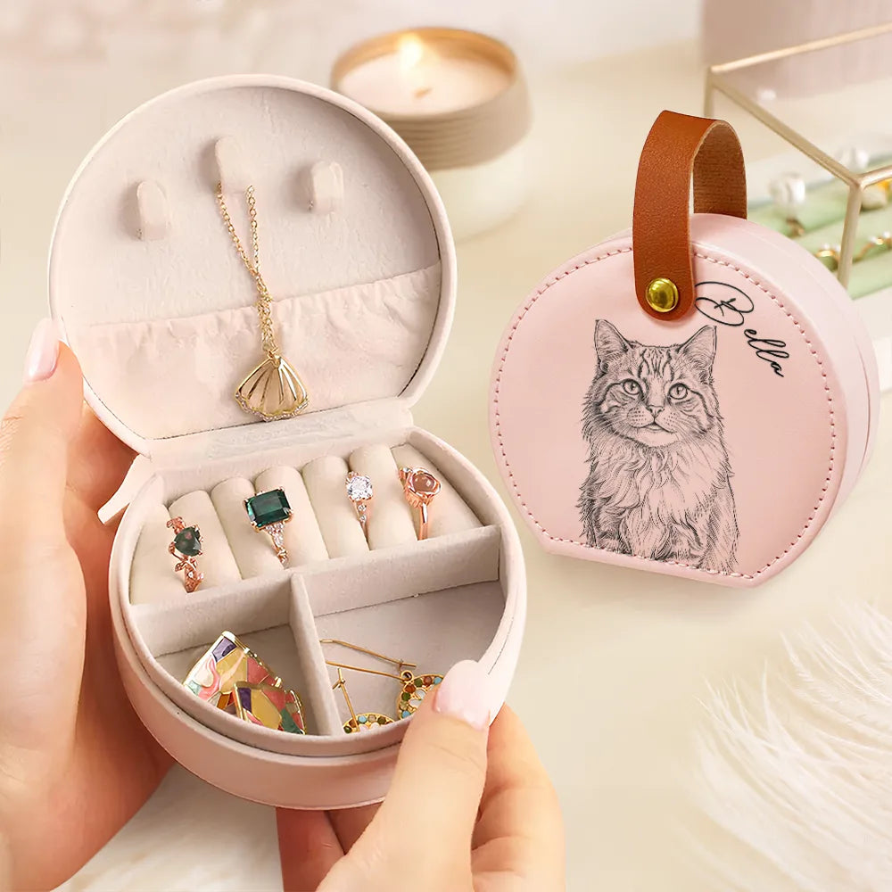 Custom Photo Bold Sketch Woman Besties Dog Cat Portrait - Personalized Jewelry Box With Handle