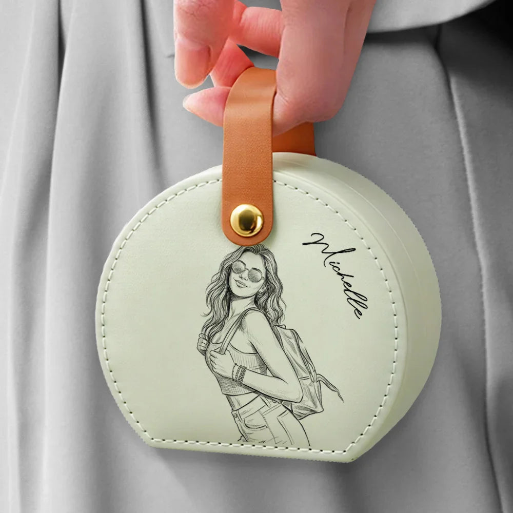Custom Photo Bold Sketch Woman Besties Dog Cat Portrait - Personalized Jewelry Box With Handle