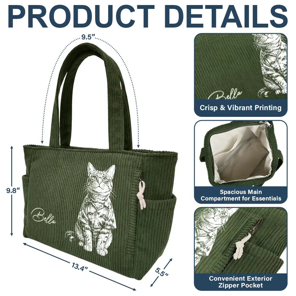 Custom Photo Bold Sketch Woman Man Dog Cat Funny Portrait - Personalized Corduroy Tote Bag