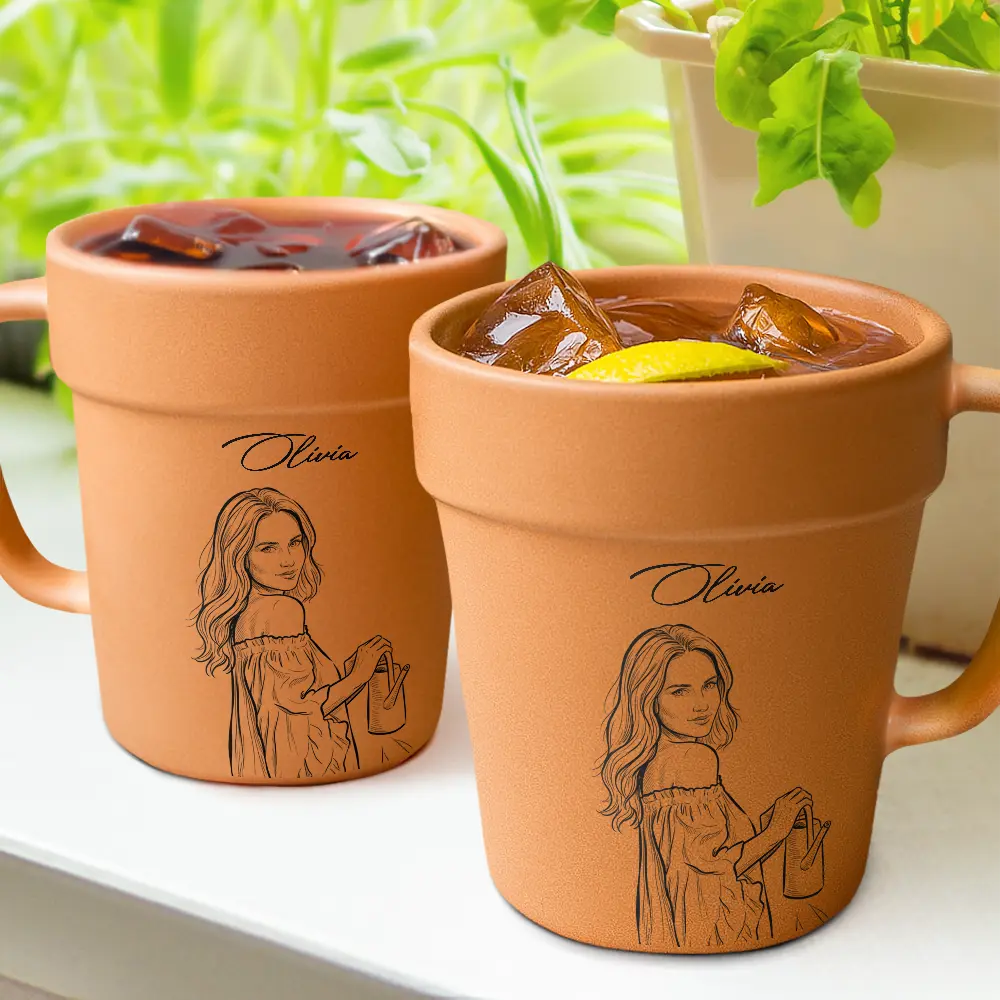 Custom Photo Bold Sketch Woman Man Dog Cat Funny Portrait - Personalized Plant Pot Ceramic Mug