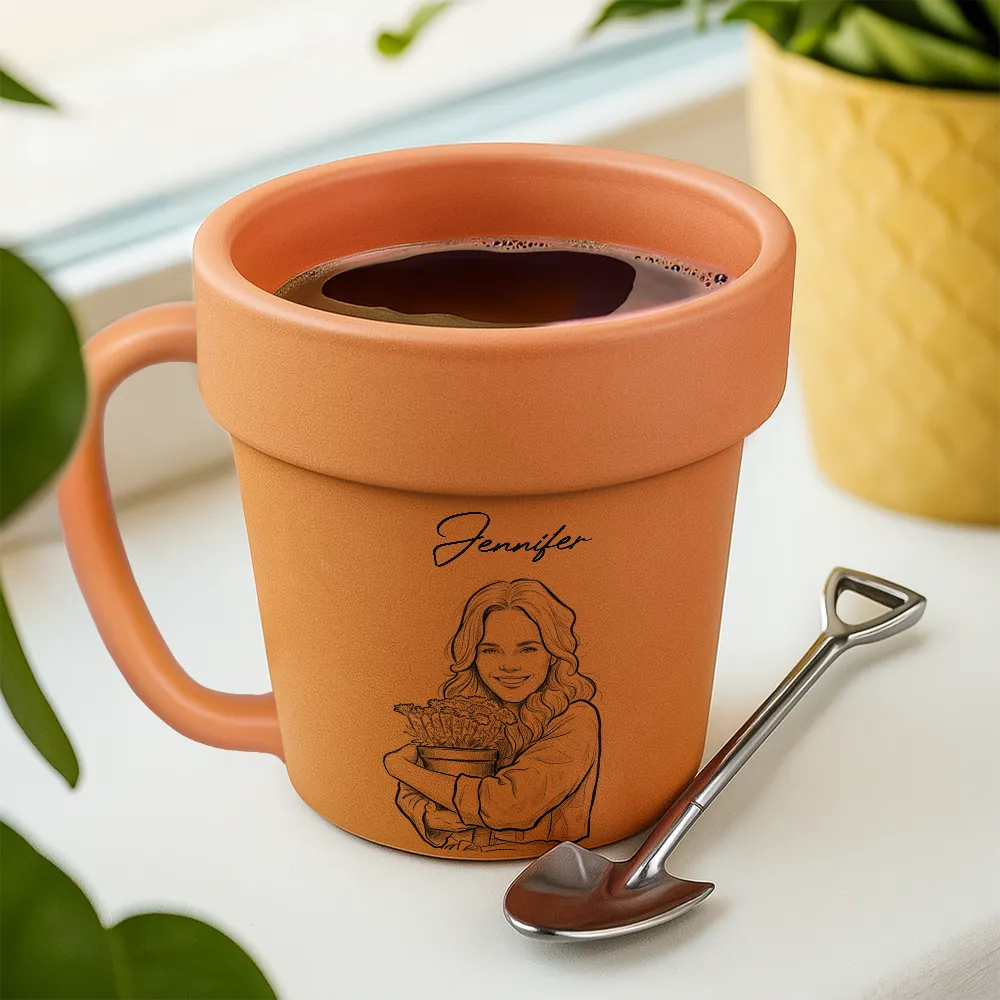 Custom Photo Bold Sketch Woman Man Dog Cat Funny Portrait - Personalized Plant Pot Ceramic Mug