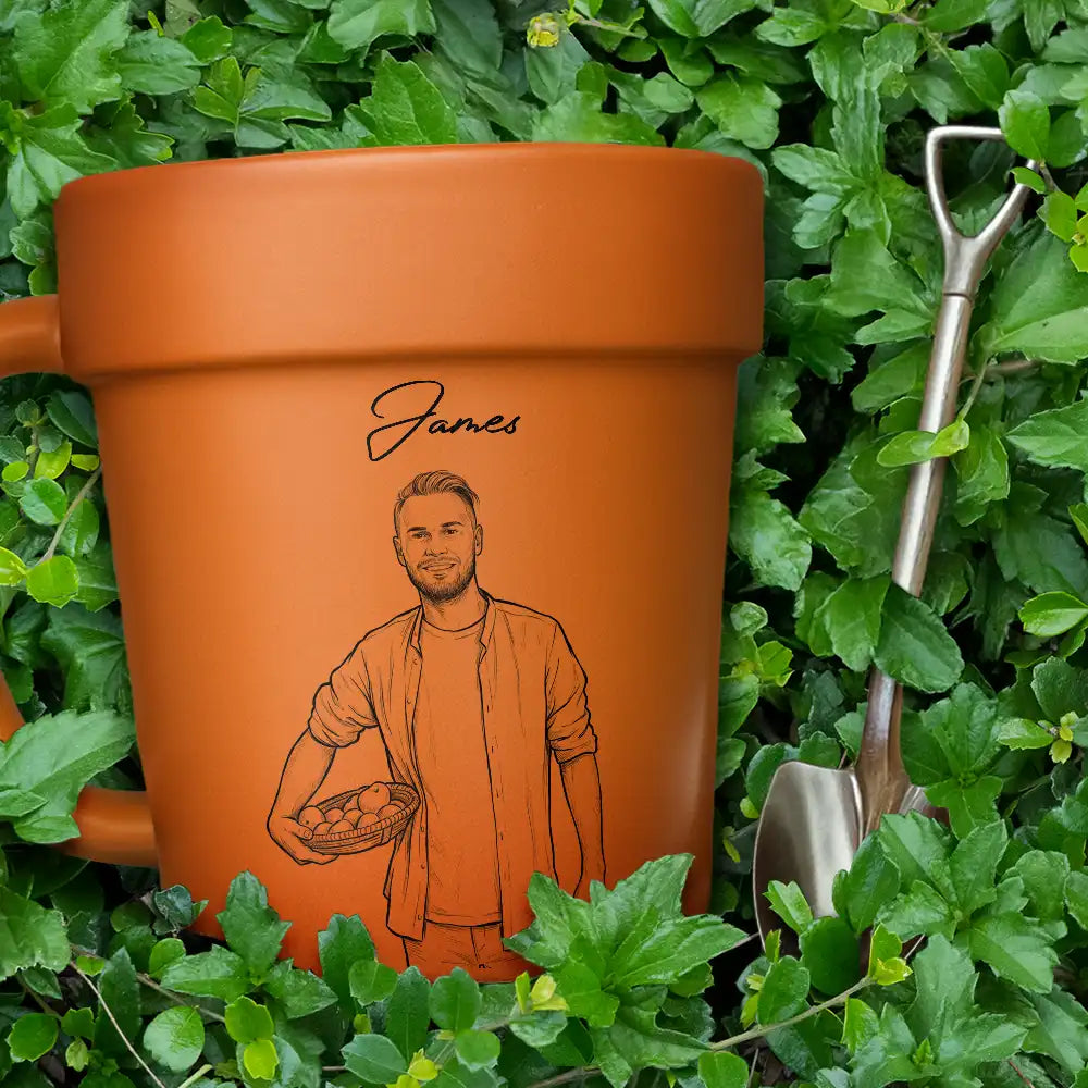 Custom Photo Bold Sketch Woman Man Dog Cat Funny Portrait - Personalized Plant Pot Ceramic Mug