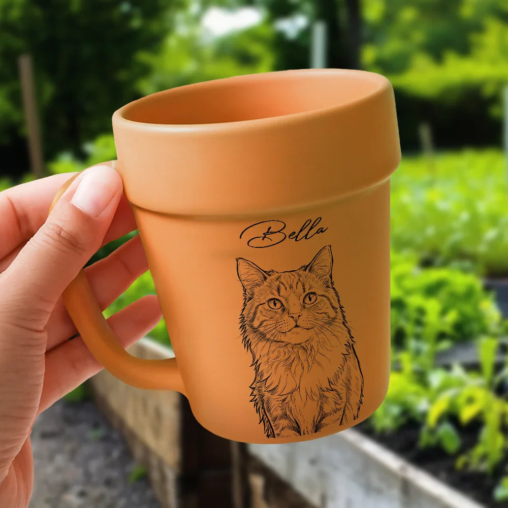 Custom Photo Bold Sketch Woman Man Dog Cat Funny Portrait - Personalized Plant Pot Ceramic Mug