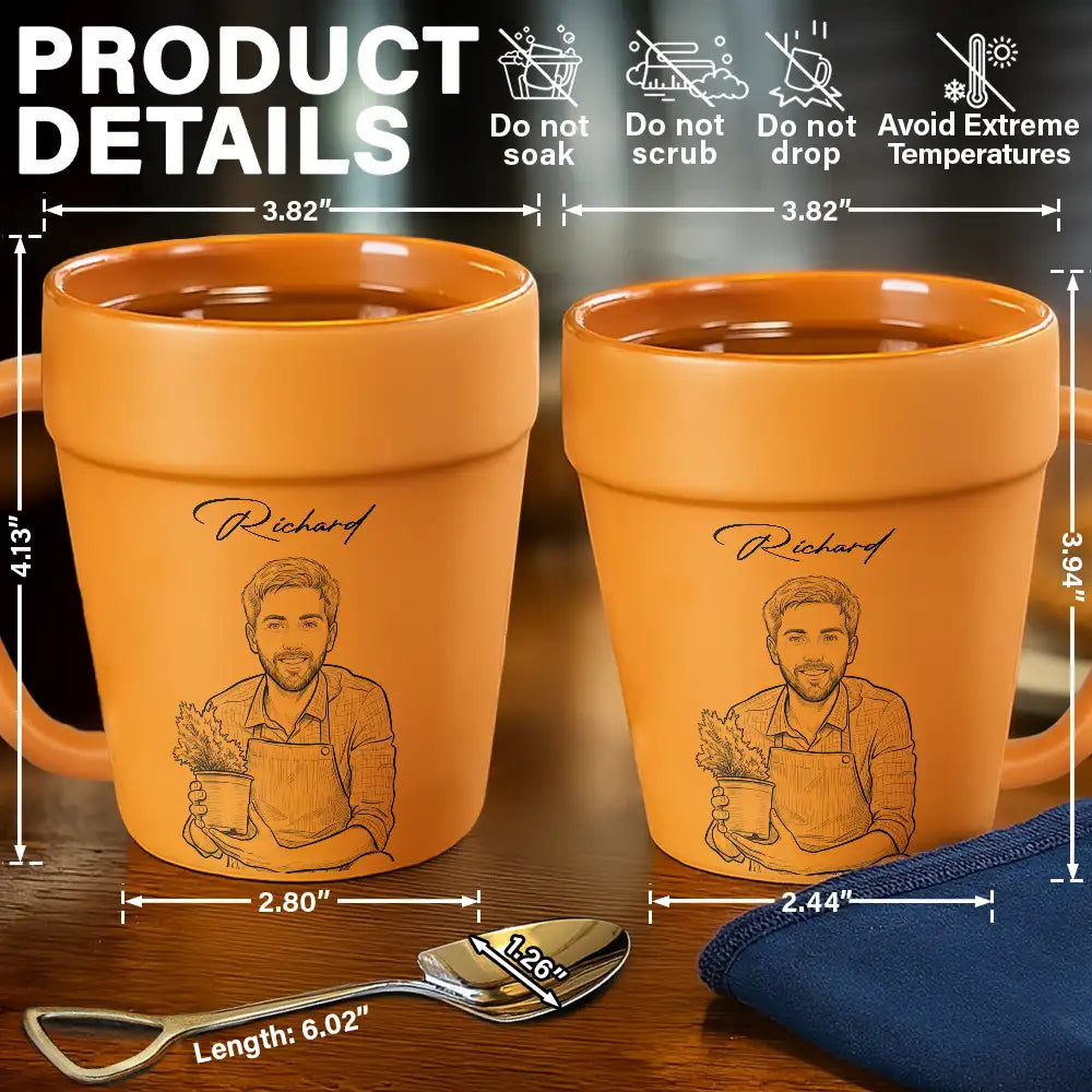 Custom Photo Bold Sketch Woman Man Dog Cat Funny Portrait - Personalized Plant Pot Ceramic Mug