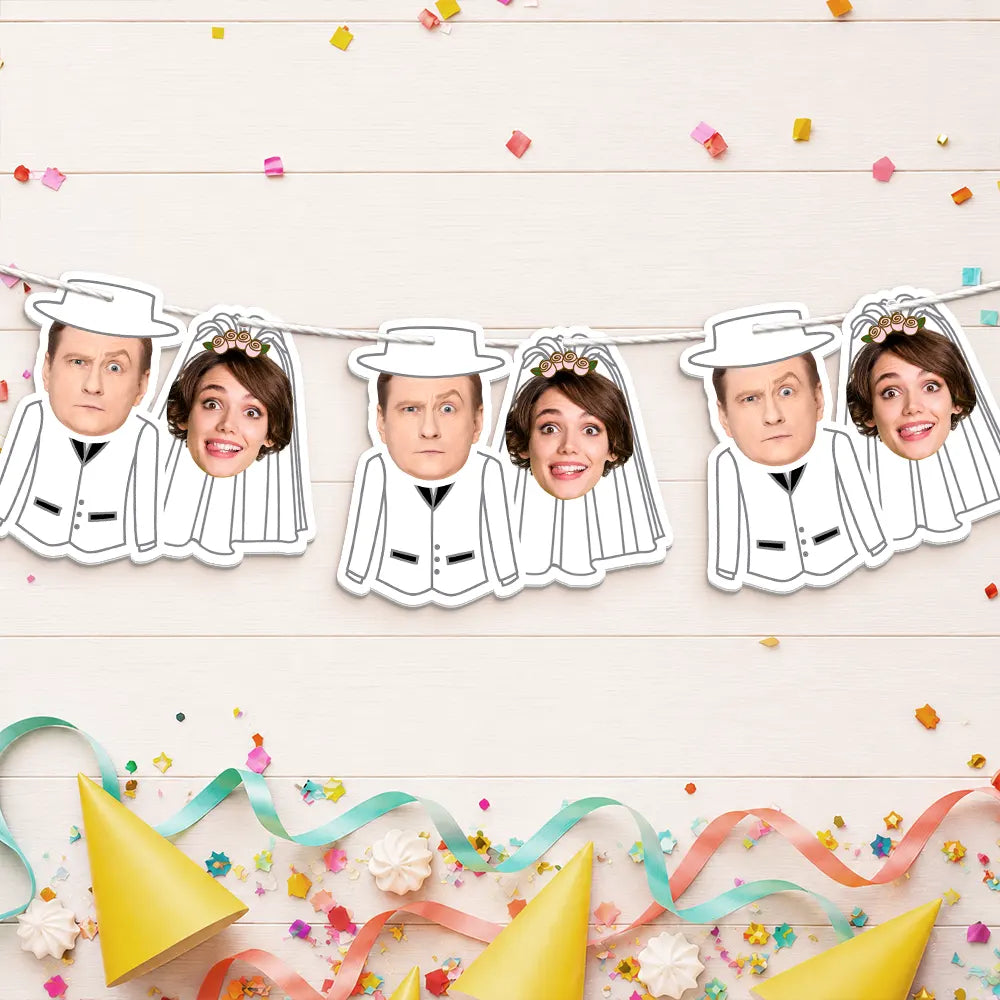 Custom Photo Bride And Groom Face For Wedding, Bachelorette, Bridal Shower - Personalized Garland Banner