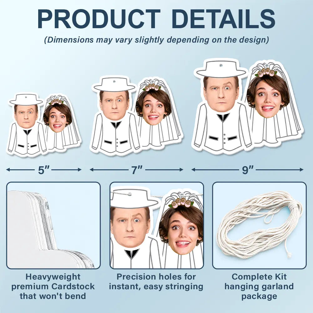 Custom Photo Bride And Groom Face For Wedding, Bachelorette, Bridal Shower - Personalized Garland Banner