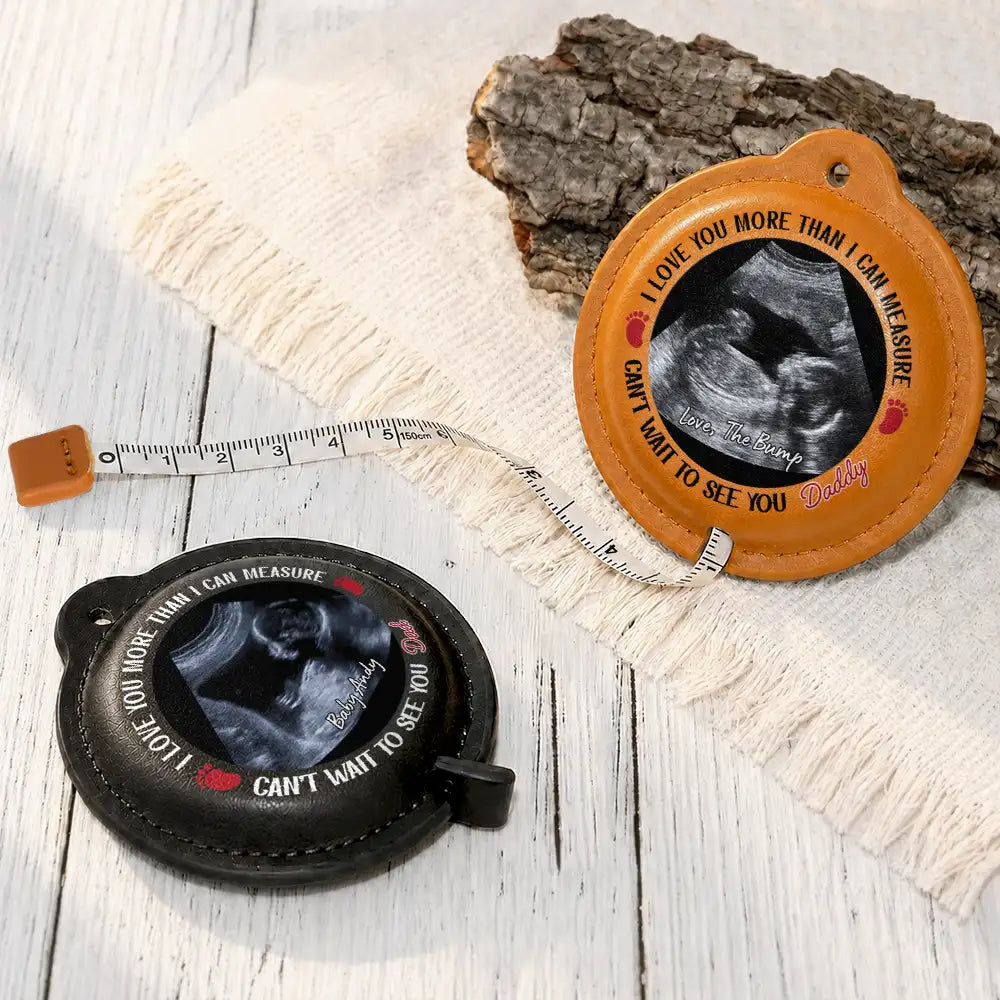 Custom Photo Can't Wait To See You Gift For Dad, Grandpa To Be - Personalized Leather Tape Measure