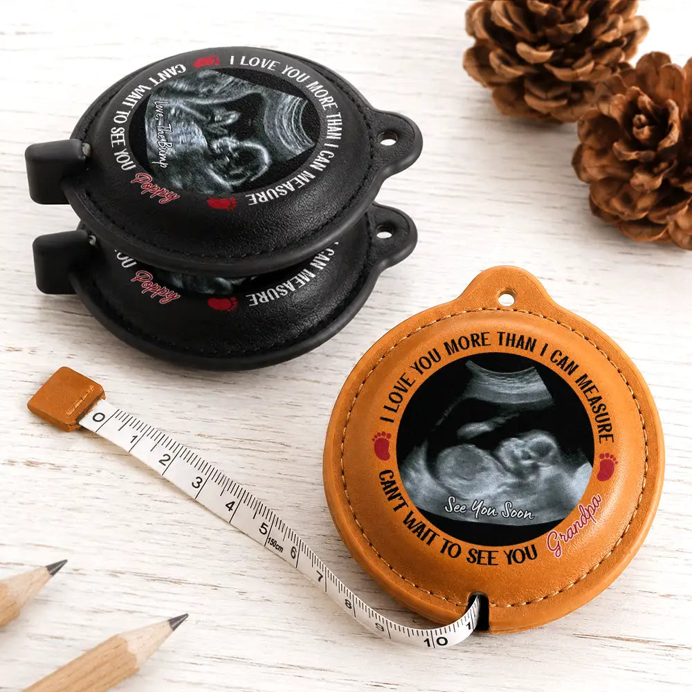 Custom Photo Can't Wait To See You Gift For Dad, Grandpa To Be - Personalized Leather Tape Measure