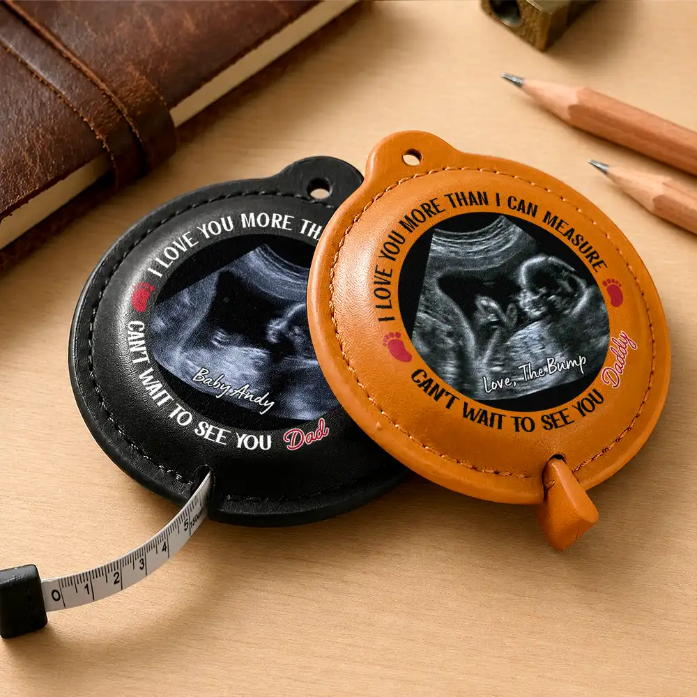 Custom Photo Can't Wait To See You Gift For Dad, Grandpa To Be - Personalized Leather Tape Measure