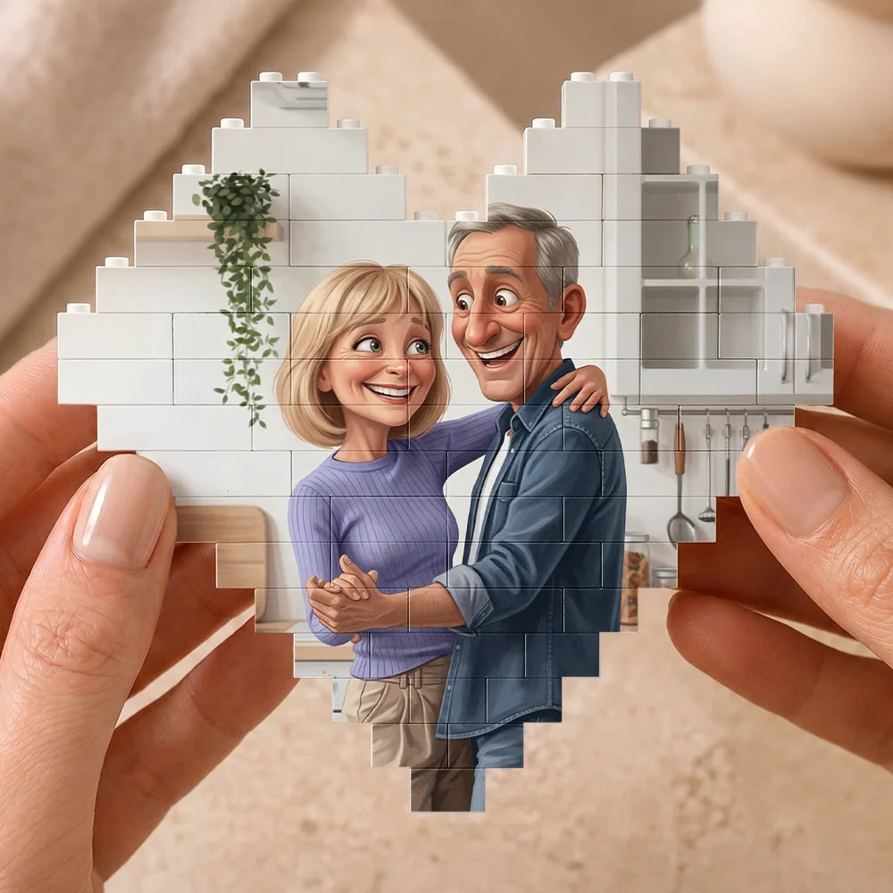Custom Photo Caricature Couple Anniversary Romantic - Personalized Building Brick Blocks