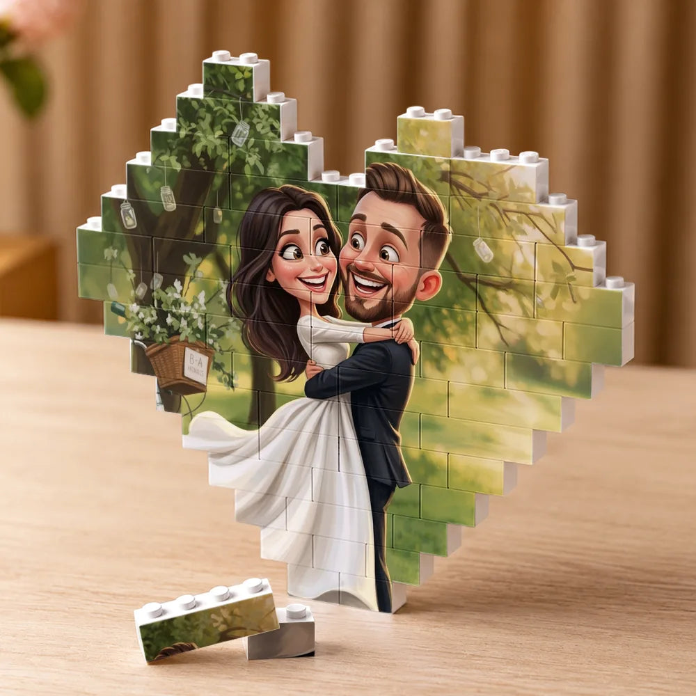Custom Photo Caricature Couple Anniversary Romantic - Personalized Building Brick Blocks