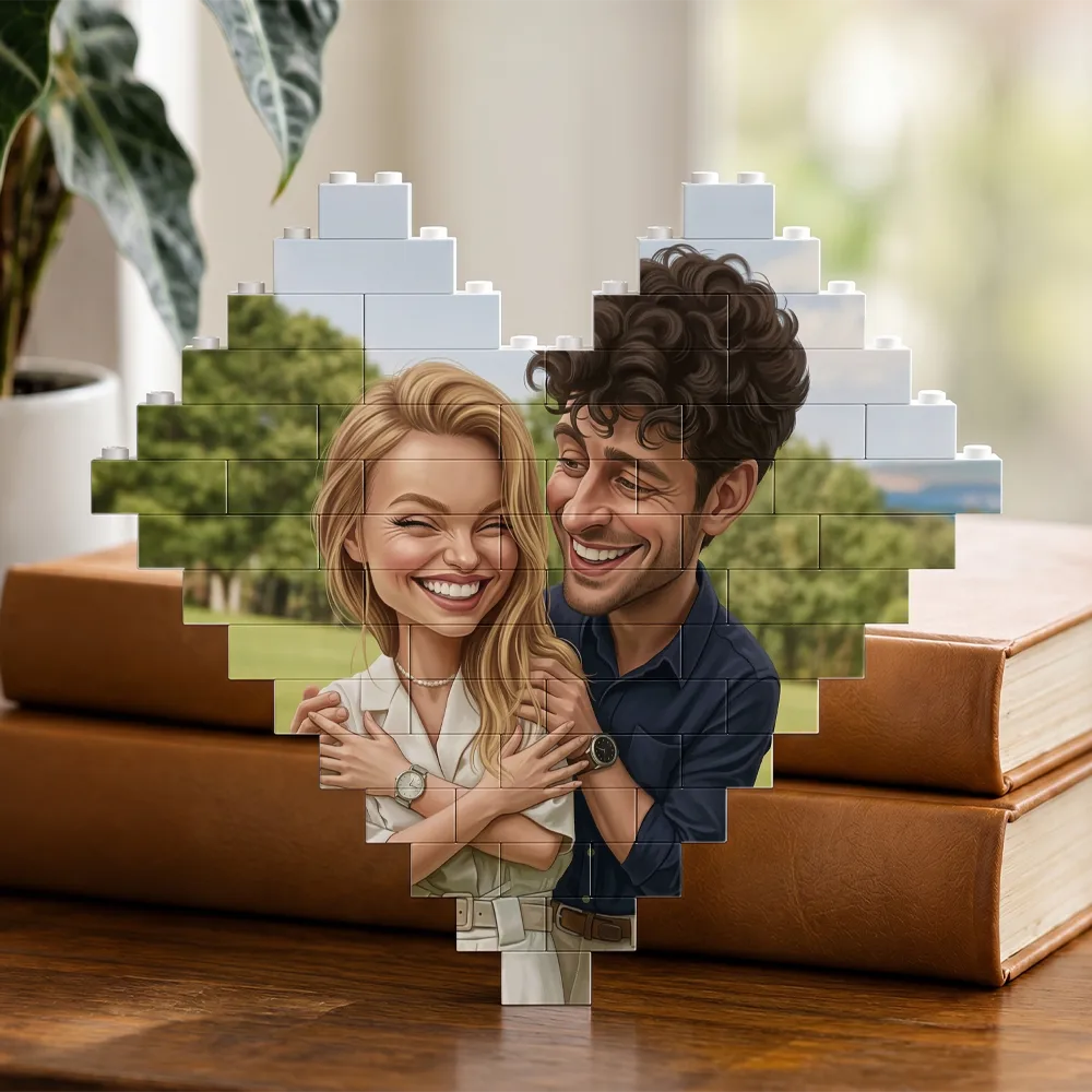 Custom Photo Caricature Couple Anniversary Romantic - Personalized Building Brick Blocks