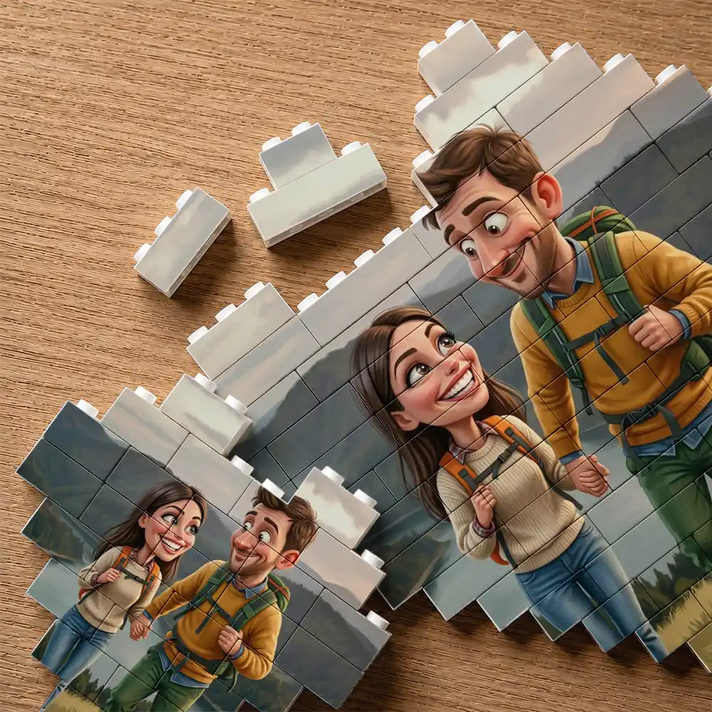 Custom Photo Caricature Couple Anniversary Romantic - Personalized Building Brick Blocks