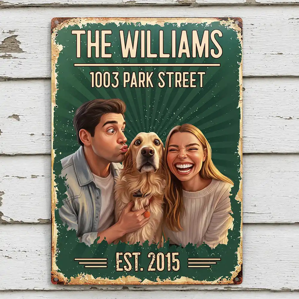 Custom Photo Caricature Family Together - Personalized Classic Metal Signs
