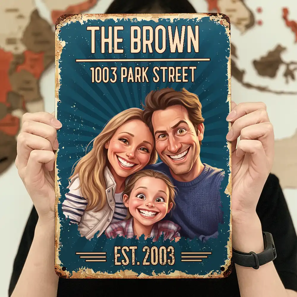 Custom Photo Caricature Family Together - Personalized Classic Metal Signs