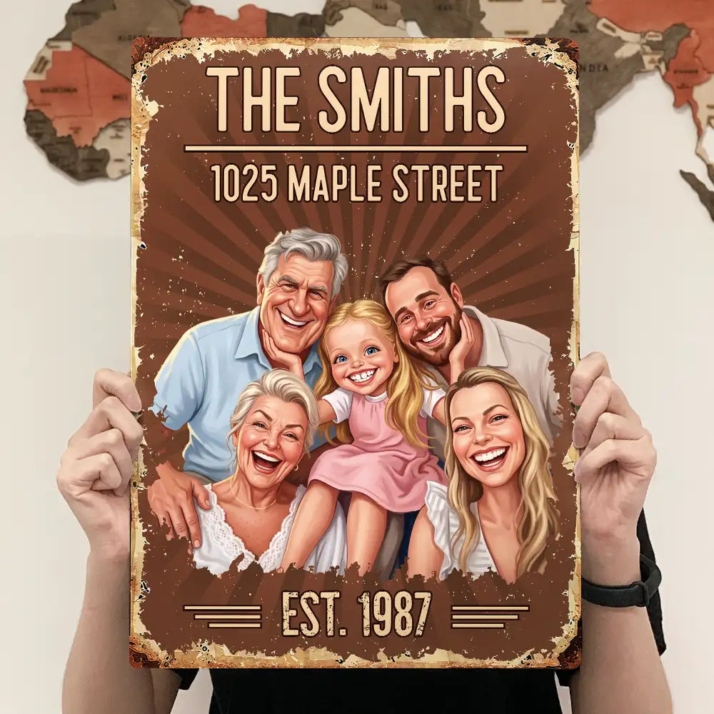 Custom Photo Caricature Family Together - Personalized Classic Metal Signs