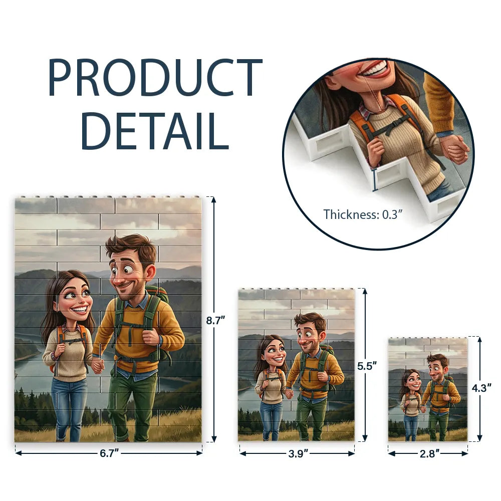 Custom Photo Caricature Happy Couple Anniversary - Personalized Building Brick Blocks
