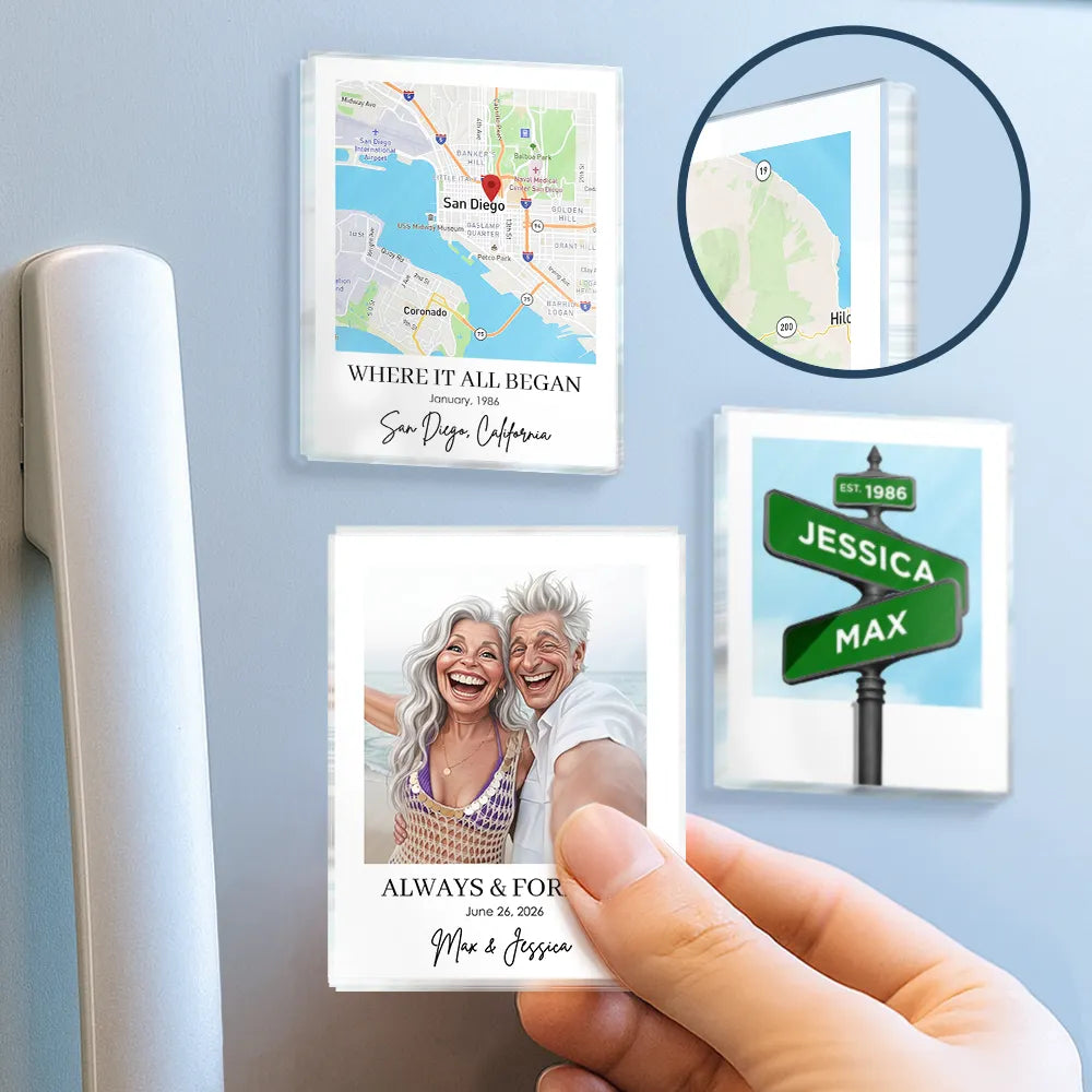 Custom Photo Caricature Travel Keepsake For Family And Friends - Personalized Acrylic Magnet