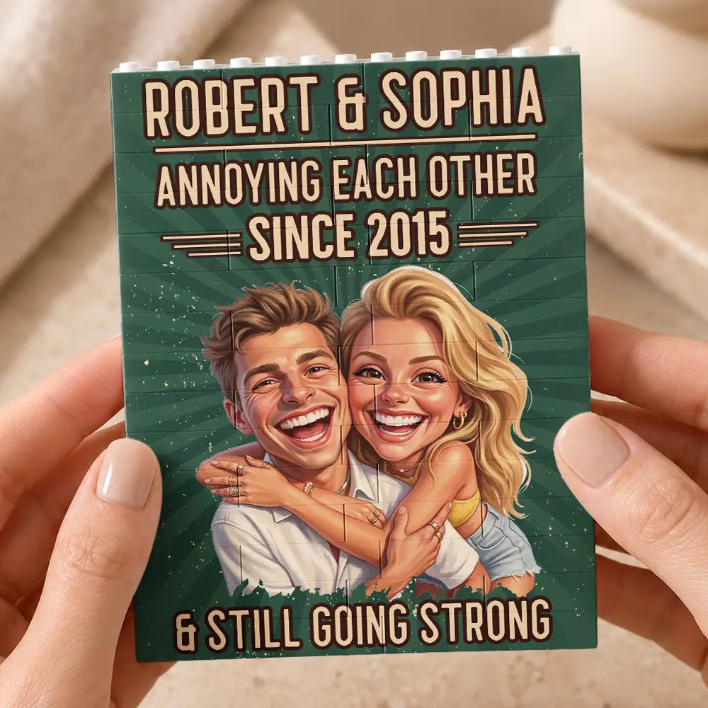 Custom Photo Caricature Vintage Annoying Each Other - Personalized Building Brick Blocks