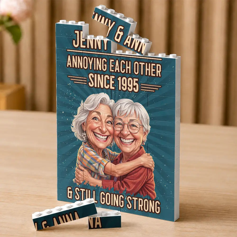 Custom Photo Caricature Vintage Annoying Each Other - Personalized Building Brick Blocks